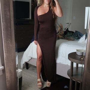 Superdown Brown One Shoulder Formal Dress